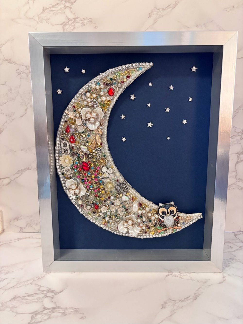 Embellished Crescent Moon Wall Art with Owl